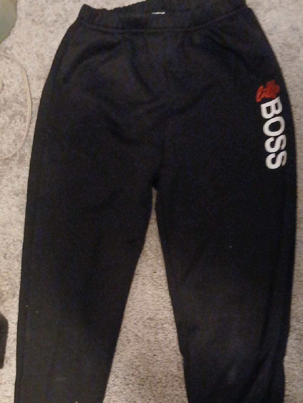 SHEIN Black Sweatpants with Red & White 'BOSS' Side Logo